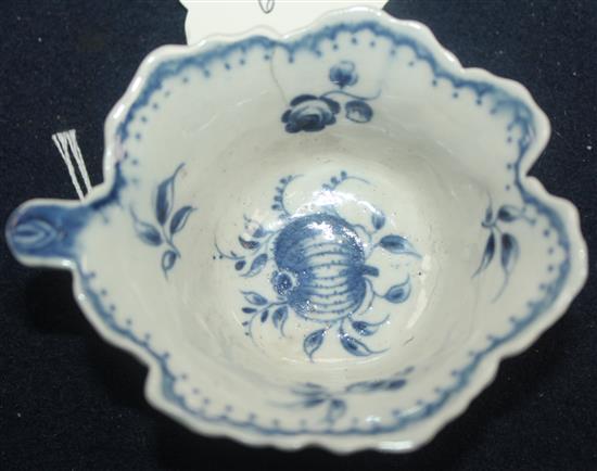 A Worcester leaf moulded butterboat, c.1775, 9cm across